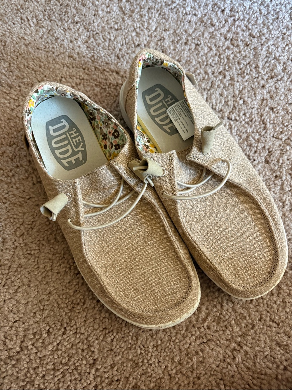 Hey Dude Women's Slip-On Flats in Tan with Floral Lining